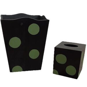 Black and Green Polka Dot Wooden Wastebasket and matching Tissue Box
